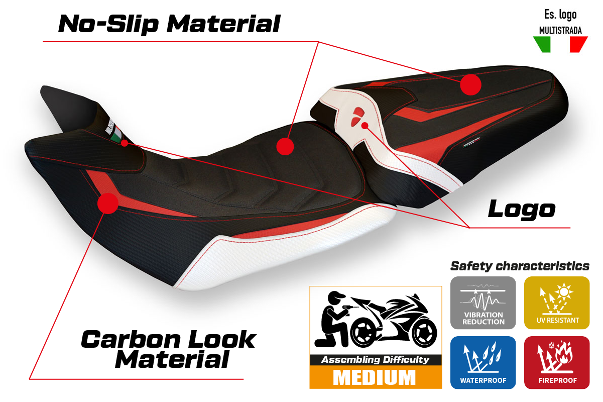 Seat cover compatible - Ducati Multistrada 1200 / 1260 2015 - 2020 - mod Bobbio Special Color Ultragrip
