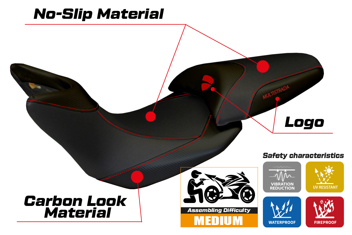 Seat cover compatible - Ducati Multistrada 1200 / 1260 2015 - 2020 - mod Noto
