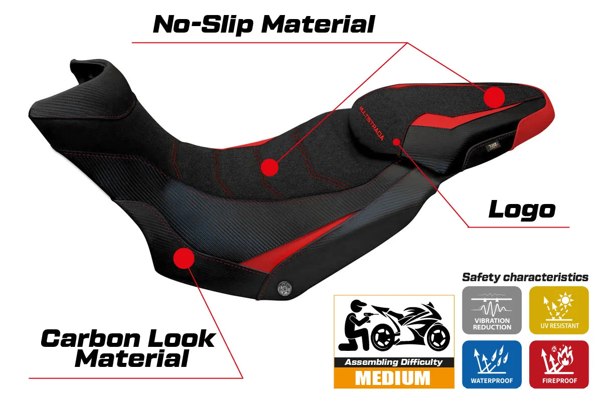 Seat cover compatible - Ducati Multistrada 1200 / 1260 Enduro 2016 - 2021 - mod Lux 2 Ultragrip