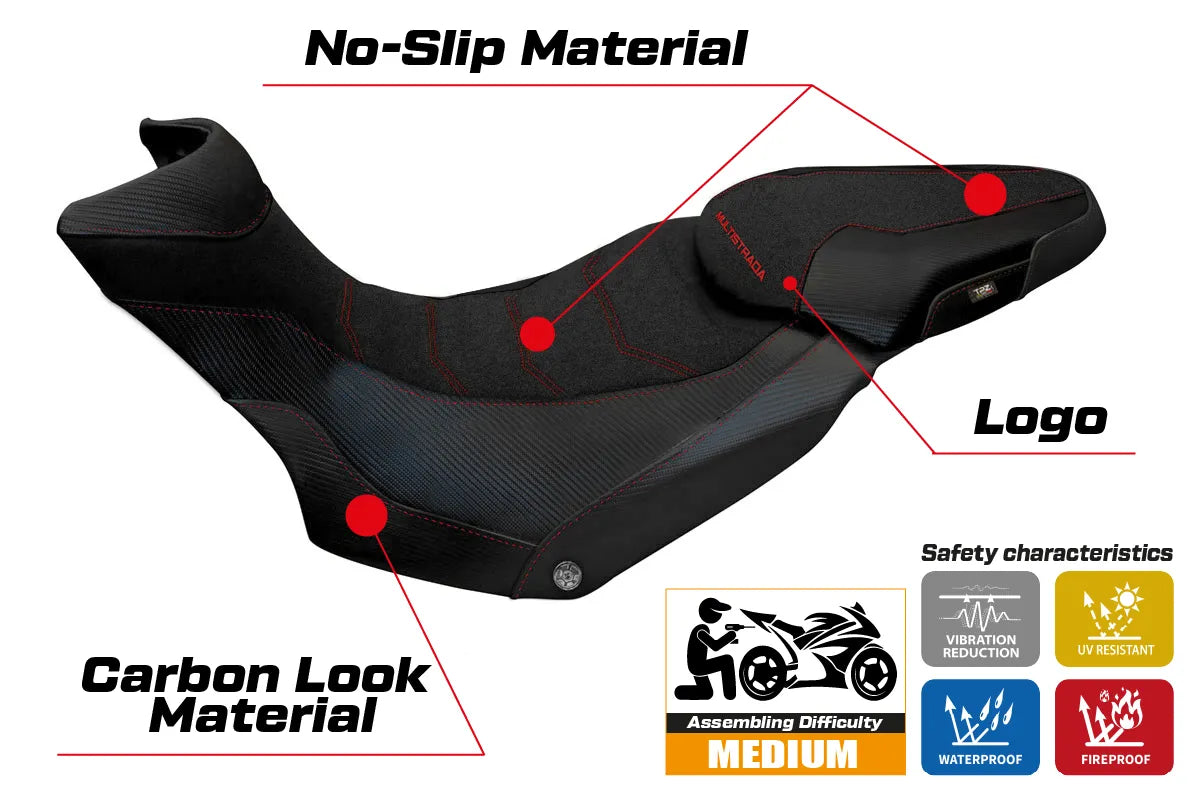 Seat cover compatible - Ducati Multistrada 1200 / 1260 Enduro 2016 - 2021 - mod Lux 2 Ultragrip