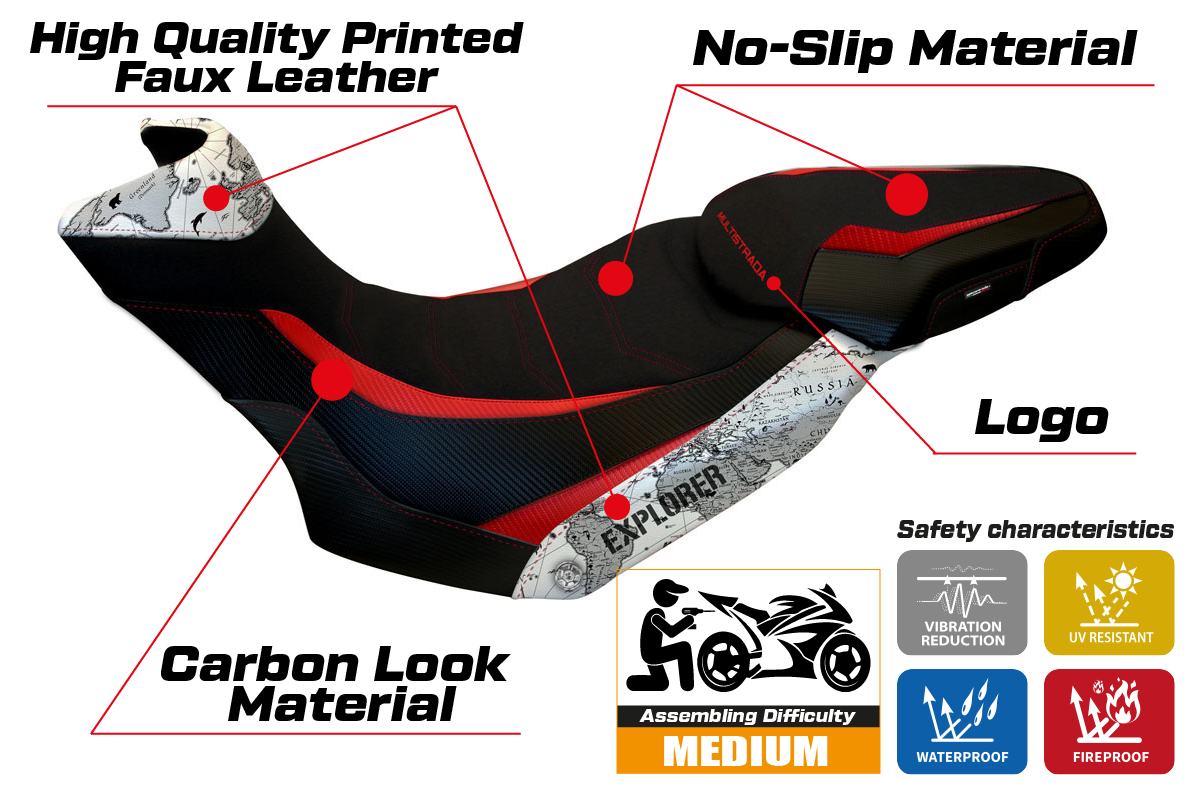 Seat cover compatible - Ducati Multistrada 1200 / 1260 Enduro 2016 - 2021 - mod Lux Mps Ultragrip