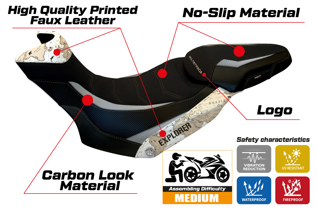 Seat cover compatible - Ducati Multistrada 1200 / 1260 Enduro 2016 - 2021 - mod Lux Mps Ultragrip