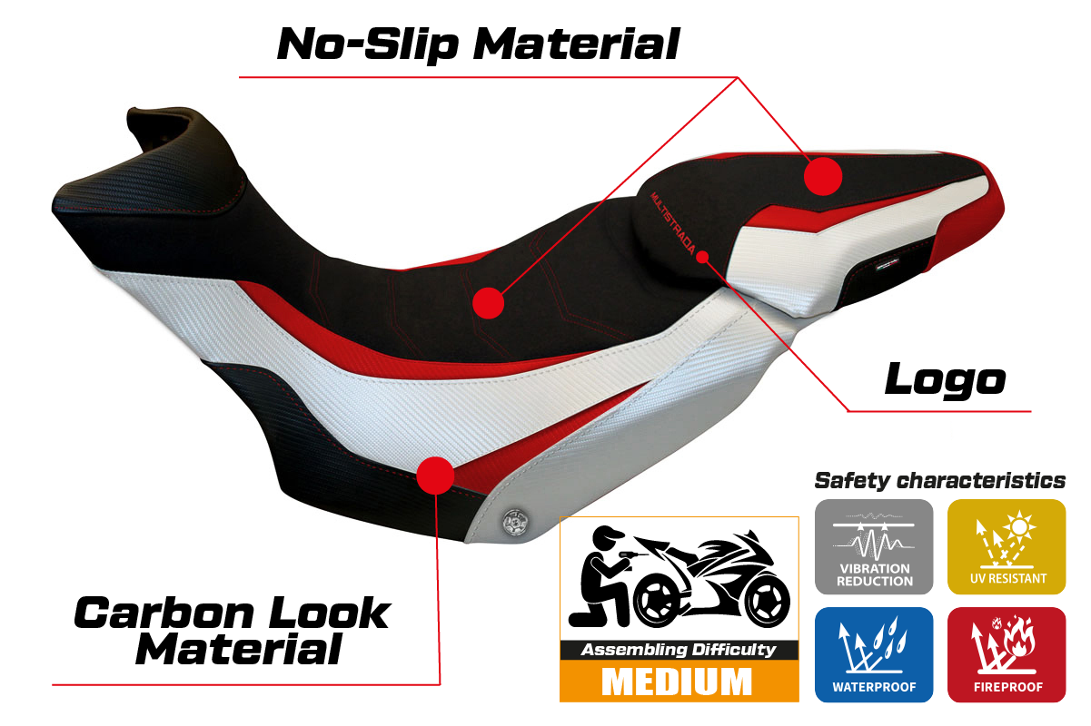 Seat cover compatible - Ducati Multistrada 1200 / 1260 Enduro 2016 - 2021 - mod Lux Special Color Ultragrip