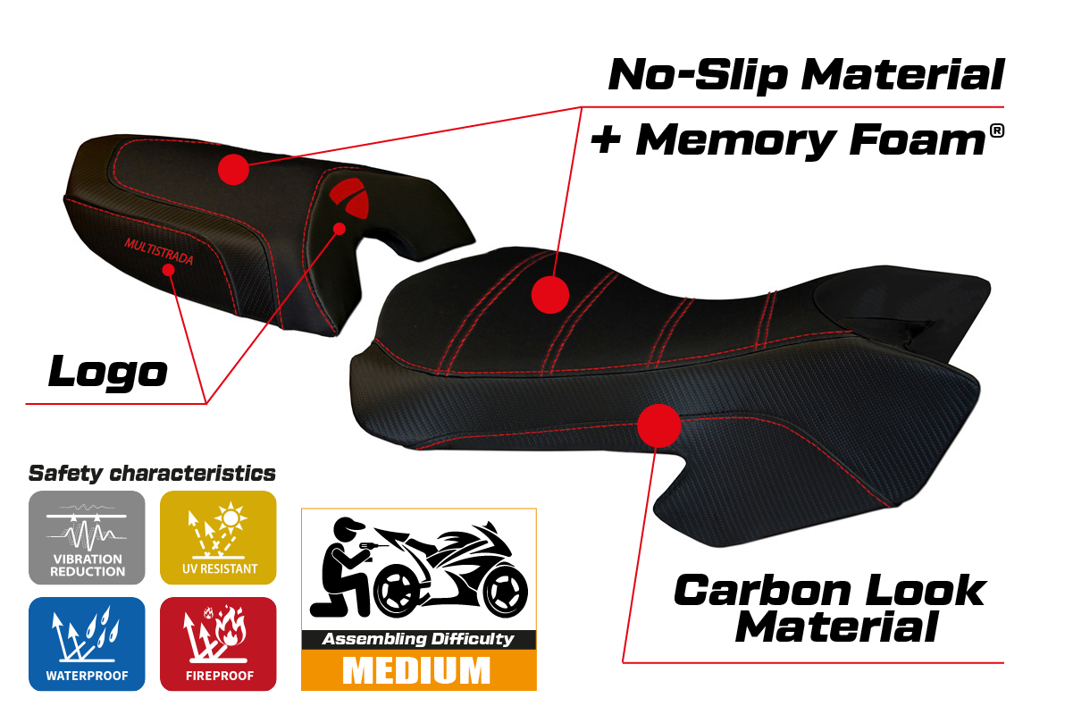 Seat cover compatible - Ducati Multistrada 620 / 1000 / 1100 2003 - 2009 - mod Sciacca Color Comfort System