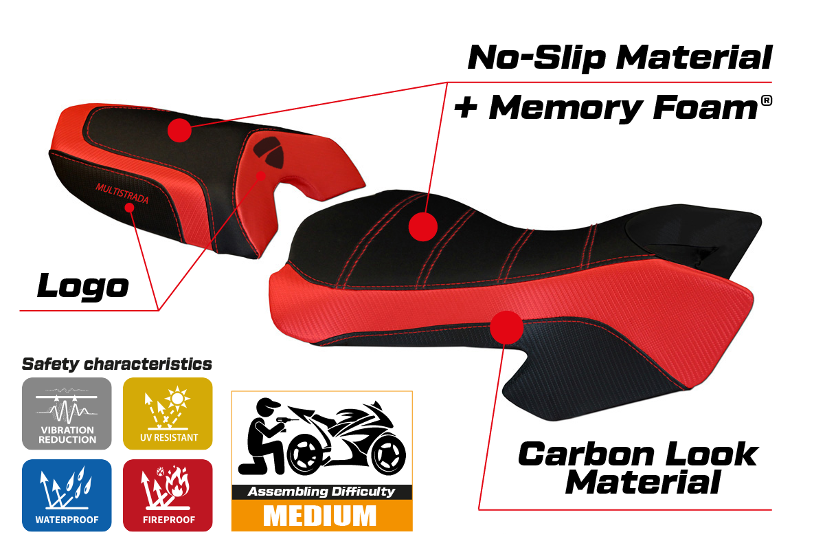 Seat cover compatible - Ducati Multistrada 620 / 1000 / 1100 2003 - 2009 - mod Sciacca Color Comfort System