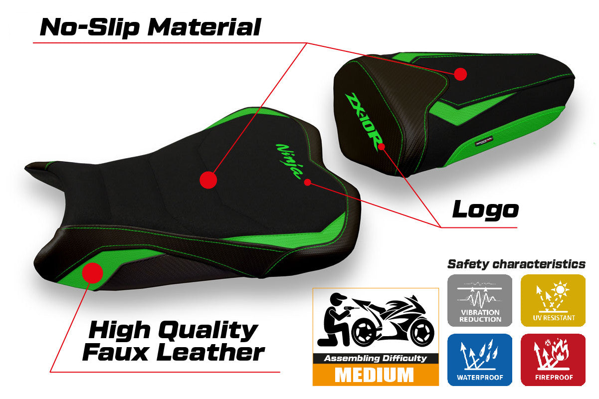 Seat cover compatible - Kawasaki Ninja ZX 10 R 2008 - 2010 - mod Quito 2 Ultragrip