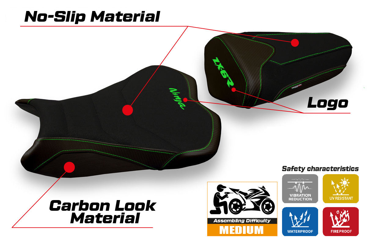 Seat cover compatible - Kawasaki Ninja ZX 6 R 2009 - 2012 - mod Cracovia 2 Ultragrip