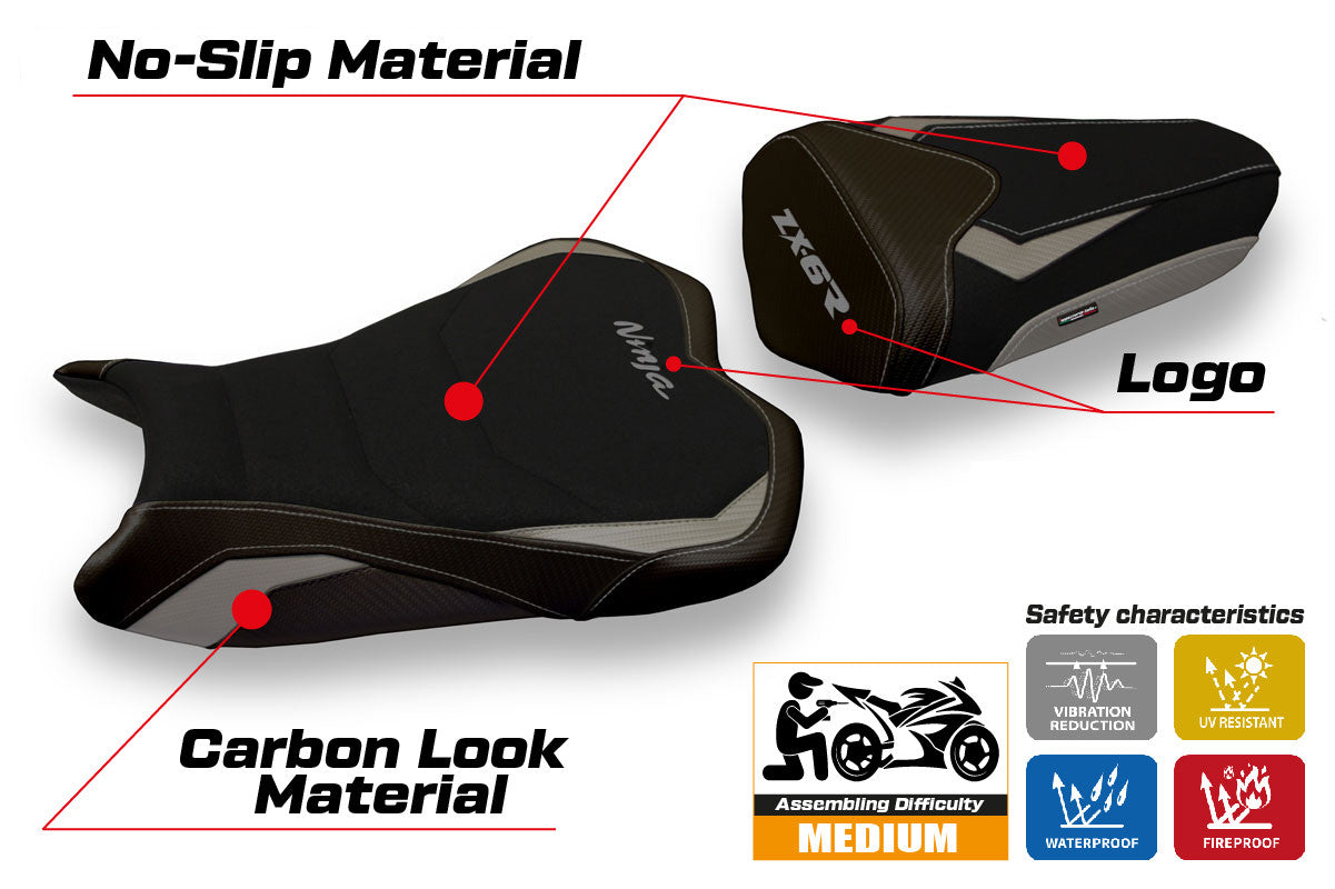 Seat cover compatible - Kawasaki Ninja ZX 6 R 2009 - 2012 - mod Cracovia 2 Ultragrip