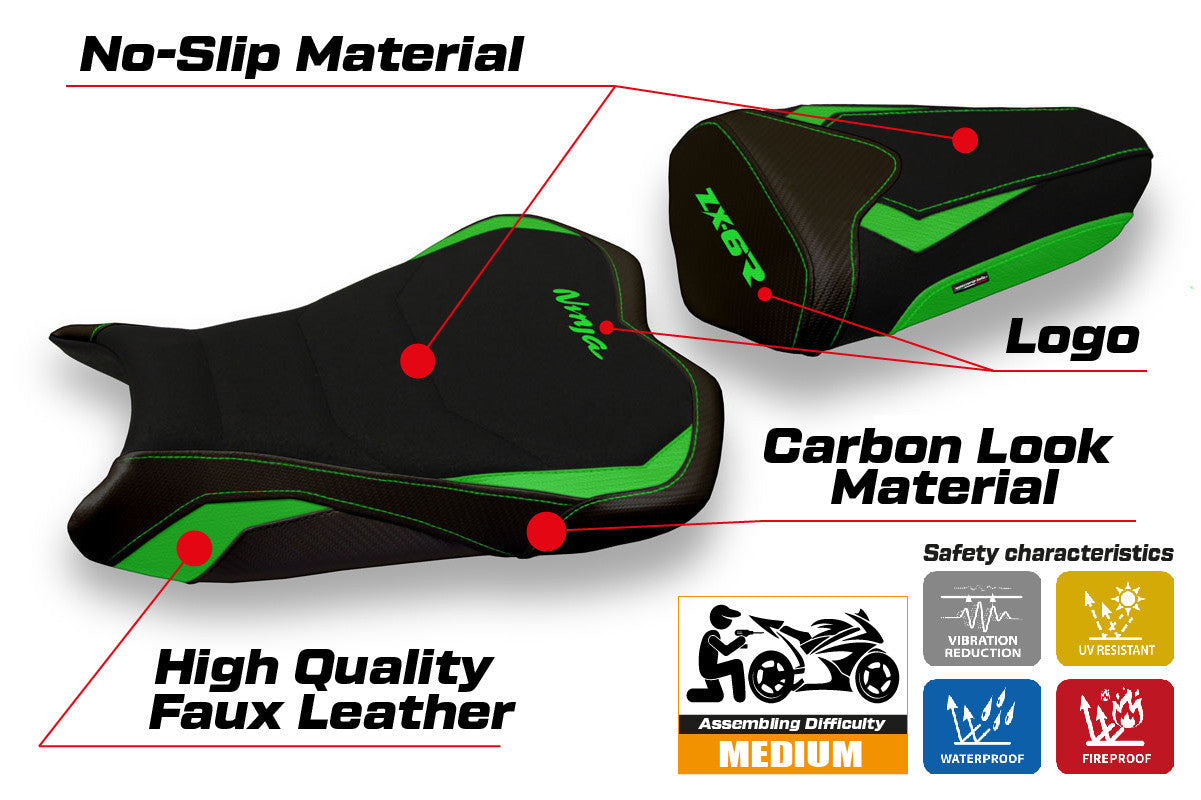 Seat cover compatible - Kawasaki Ninja ZX 6 R 2009 - 2012 - mod Cracovia 2 Ultragrip