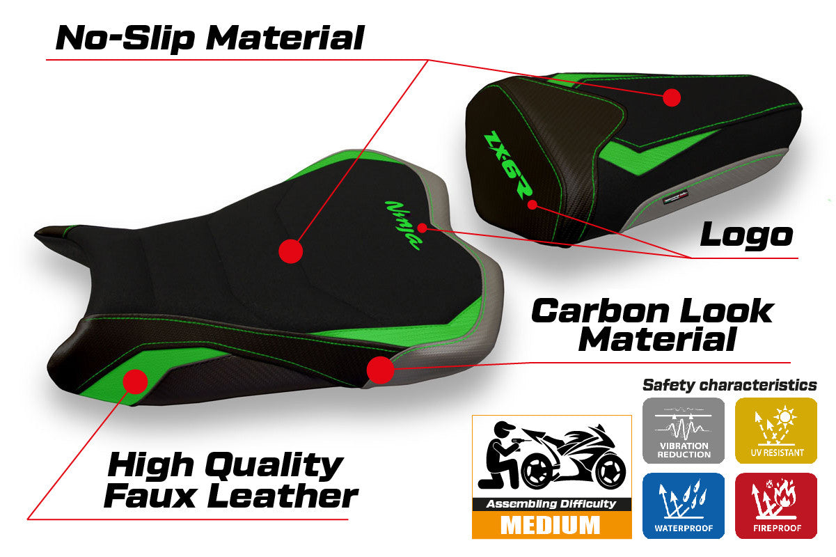 Seat cover compatible - Kawasaki Ninja ZX 6 R 2009 - 2012 - mod Cracovia Special Color Ultragrip