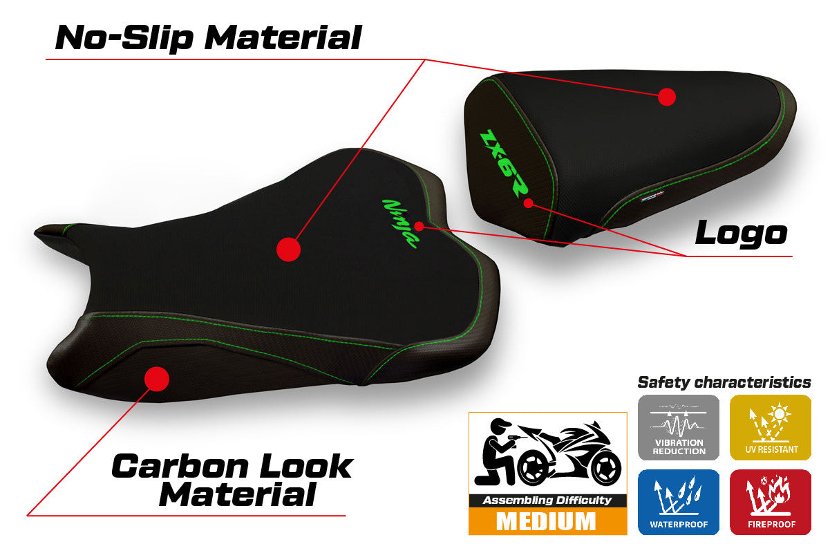 Seat cover compatible - Kawasaki Ninja ZX 6 R 2009 - 2012 - mod Medan 1