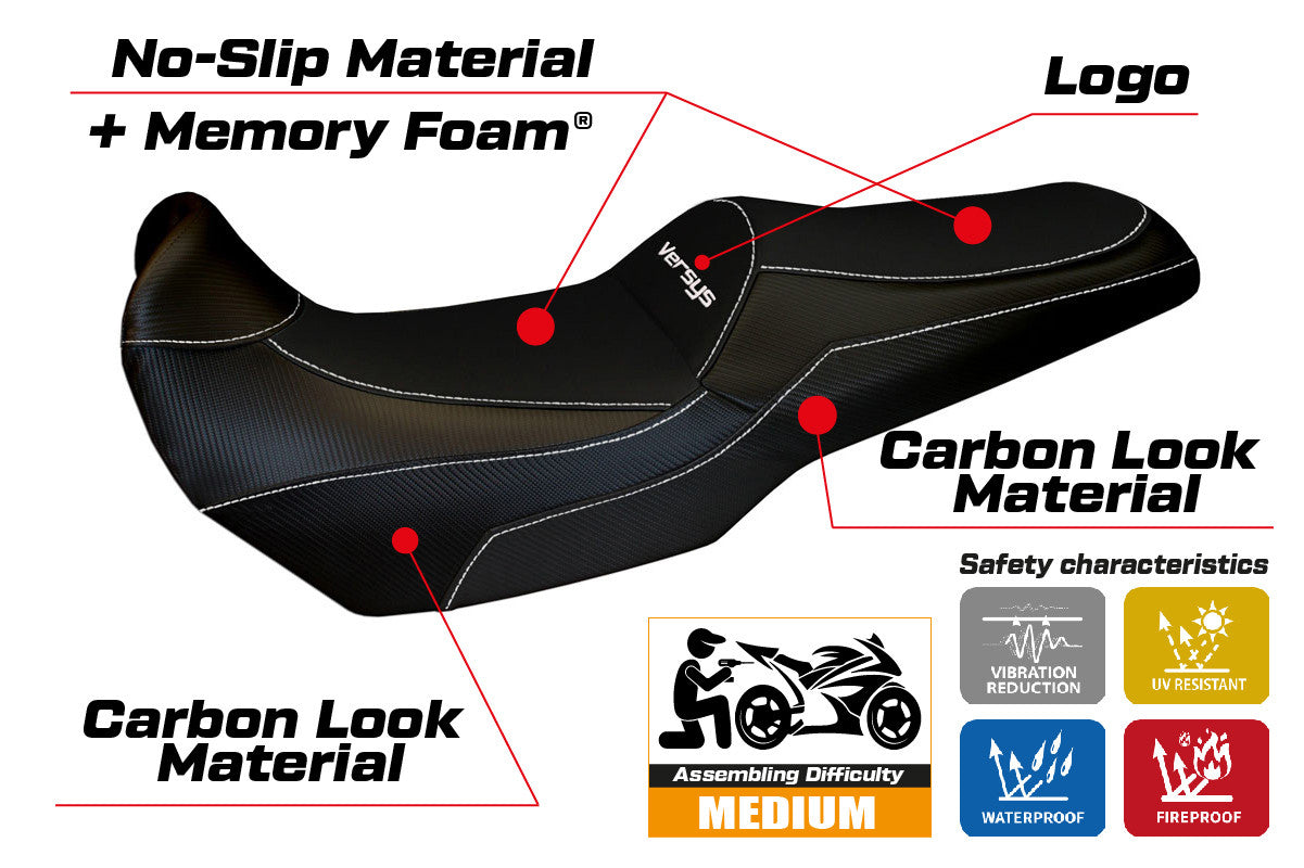 Seat cover compatible - Kawasaki Versys 1000 2011 - 2018 - mod Lampedusa Total Black Comfort System