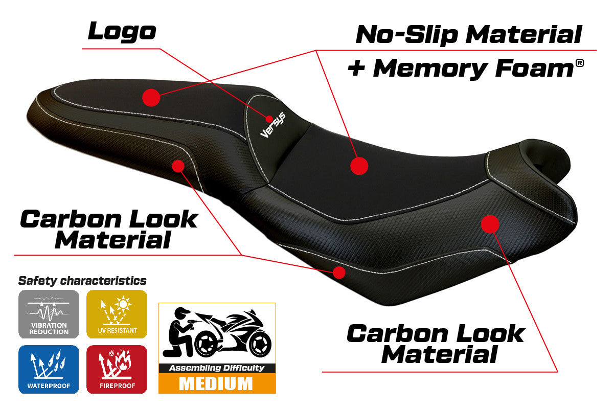 Seat cover compatible - Kawasaki Versys 650 2007-2025 - mod Elba Total Black Comfort System