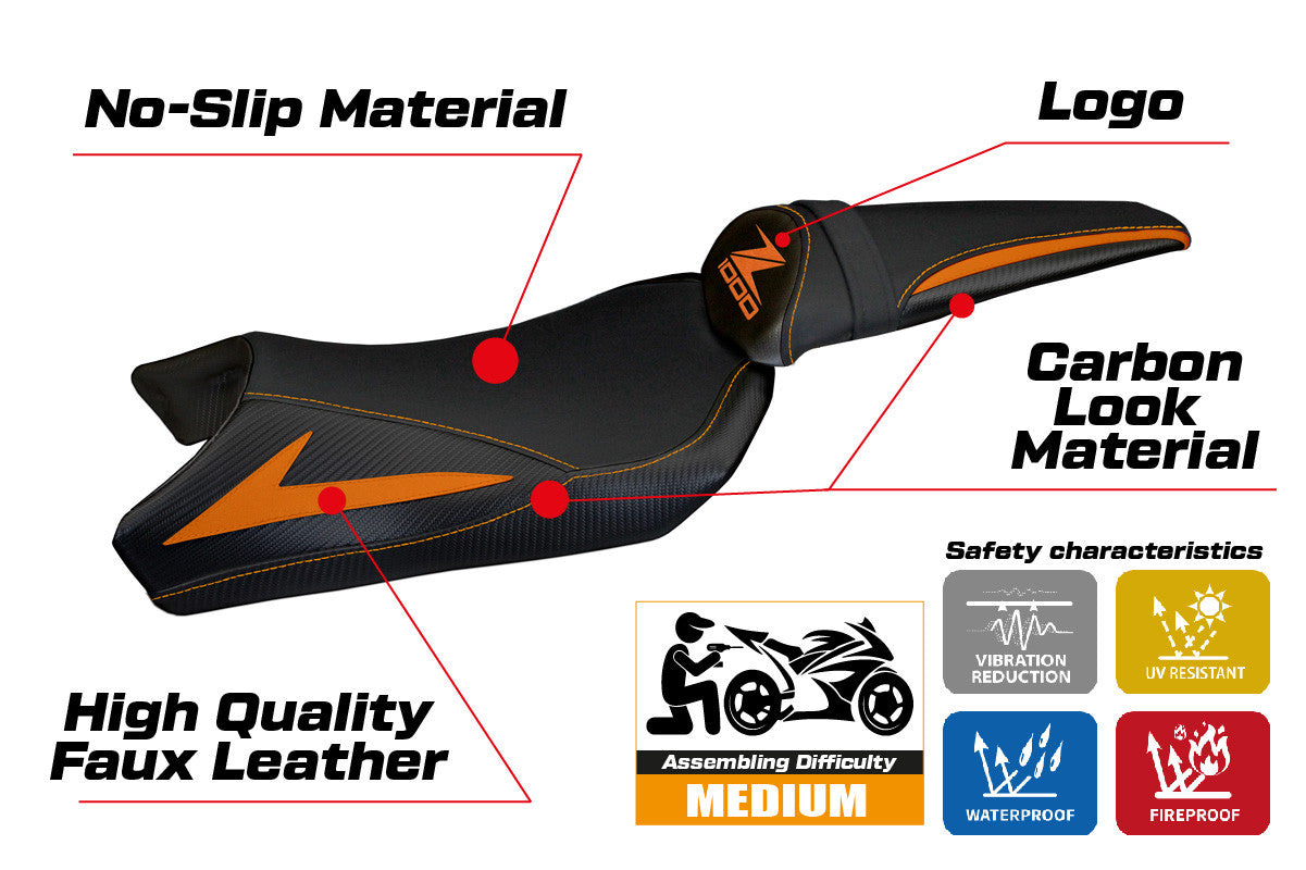 Seat cover compatible - Kawasaki Z 1000 2010 - 2013 - mod Berna Total Black
