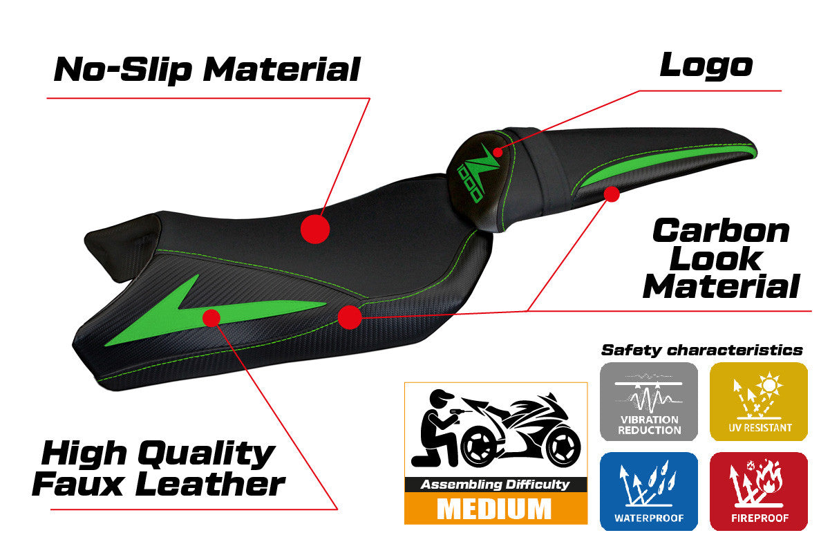 Seat cover compatible - Kawasaki Z 1000 2010 - 2013 - mod Berna Total Black